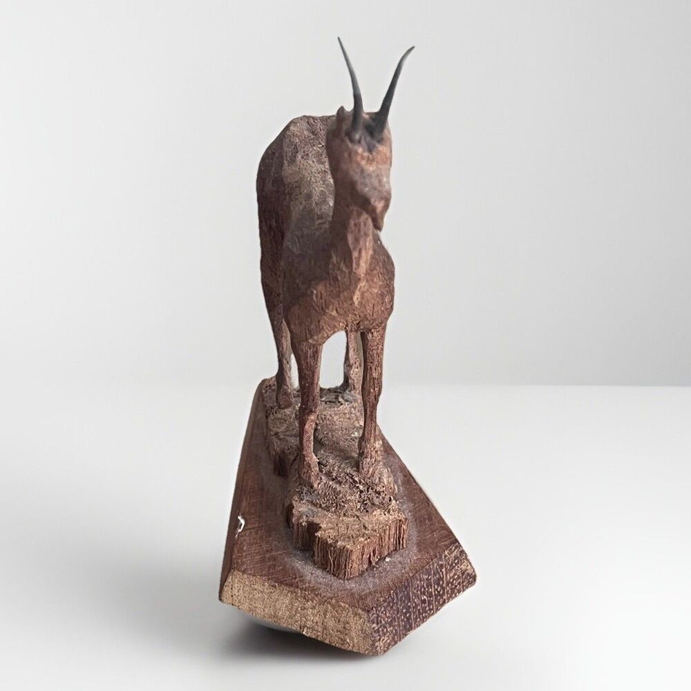 VTG Hand Carved Delicate Black Forest Goat Horns Wood Folk Figurine Signed DK - Picture 2 of 9